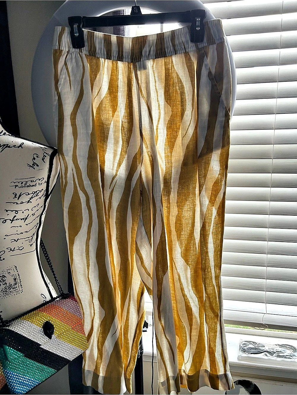 Rachel Zoe Wide Leg Pants in Mustard Yellow & White Like New